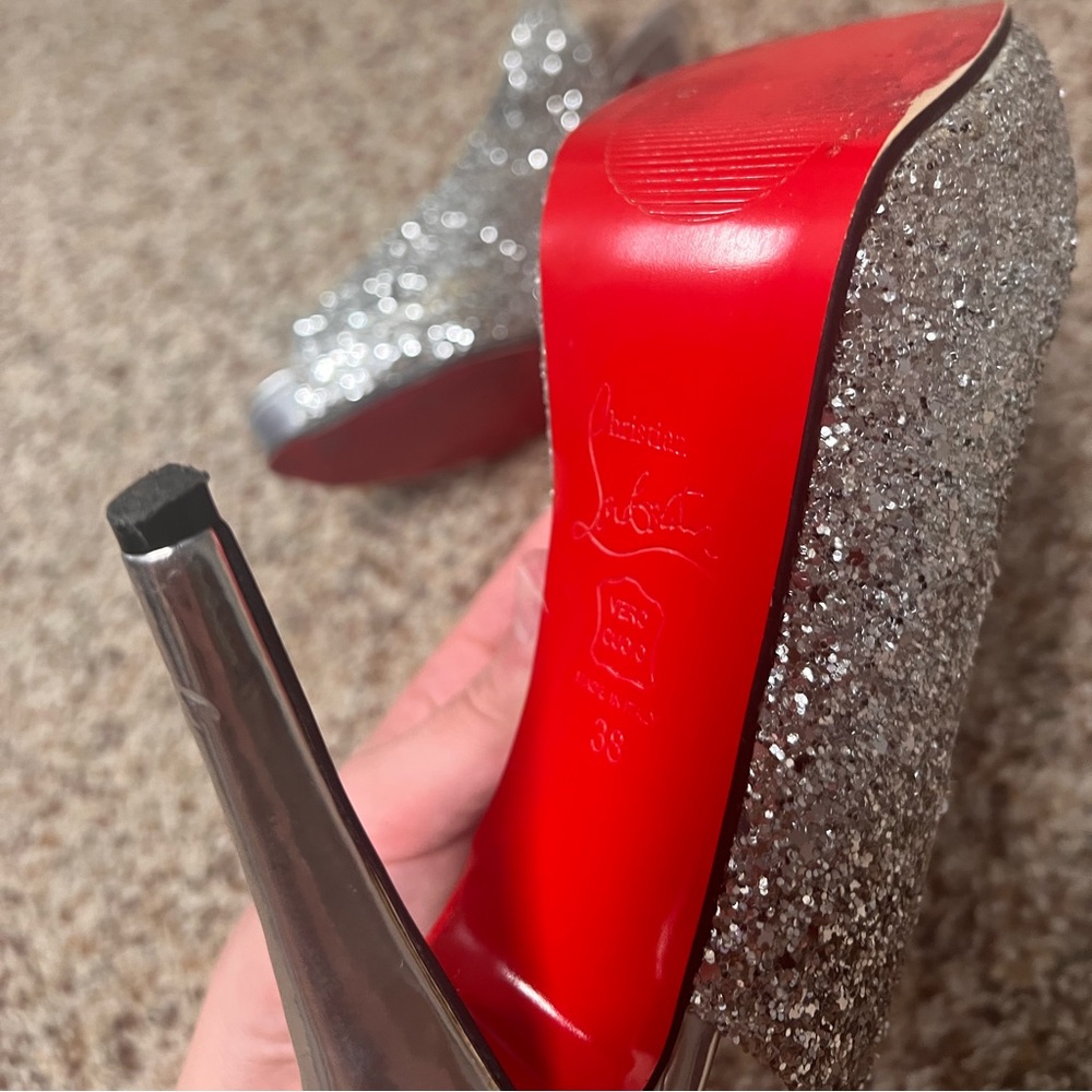 Sparkly Louboutin Open Toe Heels, Size 38 - image 6
